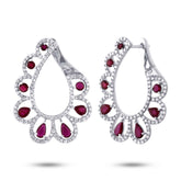 1.18ct Diamond & 2.50ct Ruby 14k White Gold Earring